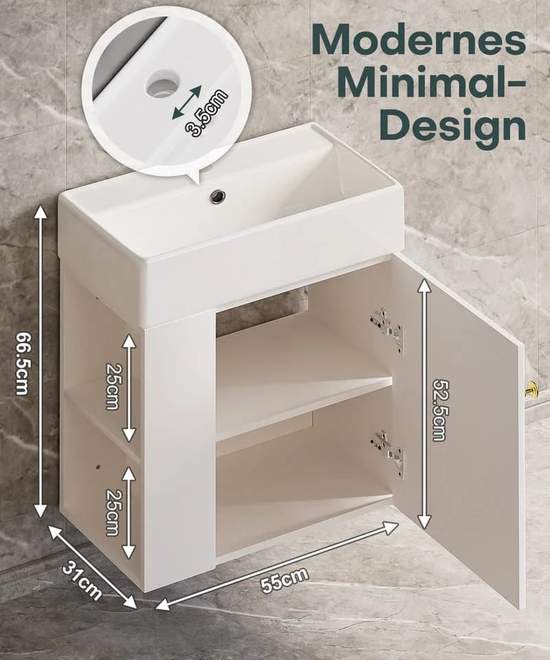 Yorbay Waschtischunterschrank 55 cm Badschrank mit Waschbecken - Bild 4