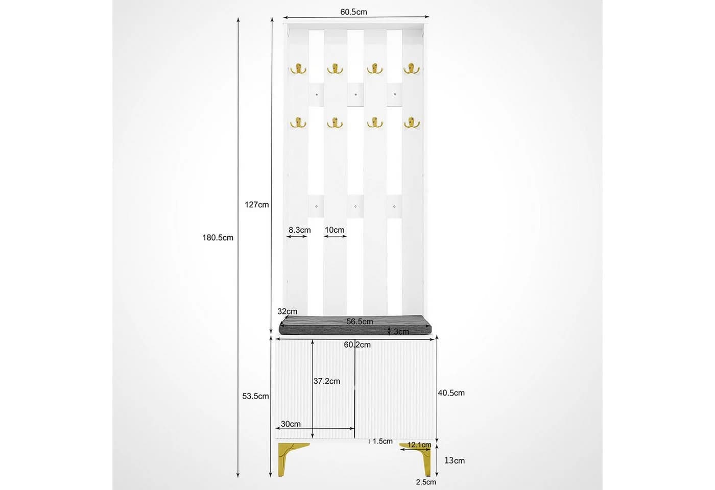 Yorbay Garderoben-Set mit Sitzbank, Sitzkissen, Haken - Bild 4