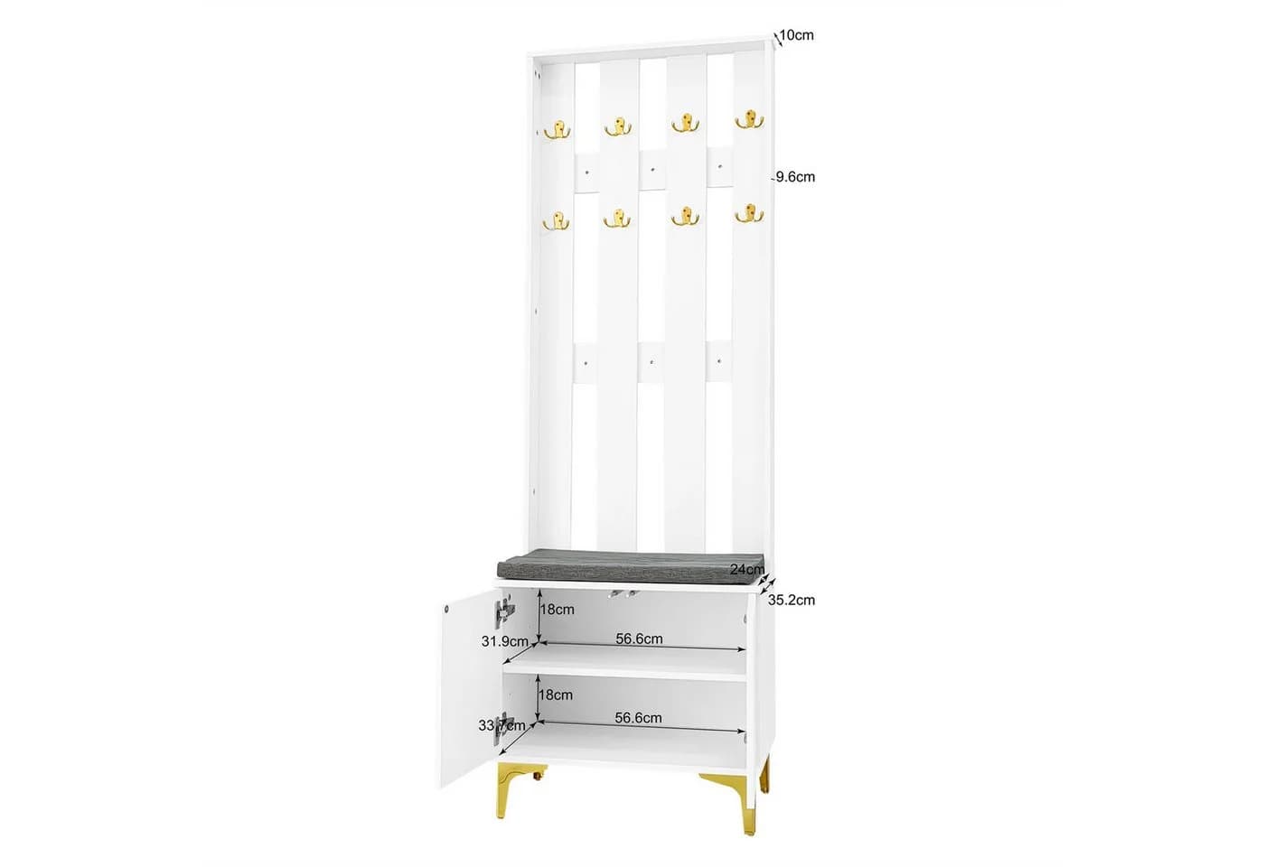 Yorbay Garderoben-Set mit Sitzbank, Sitzkissen, Haken - Bild 5