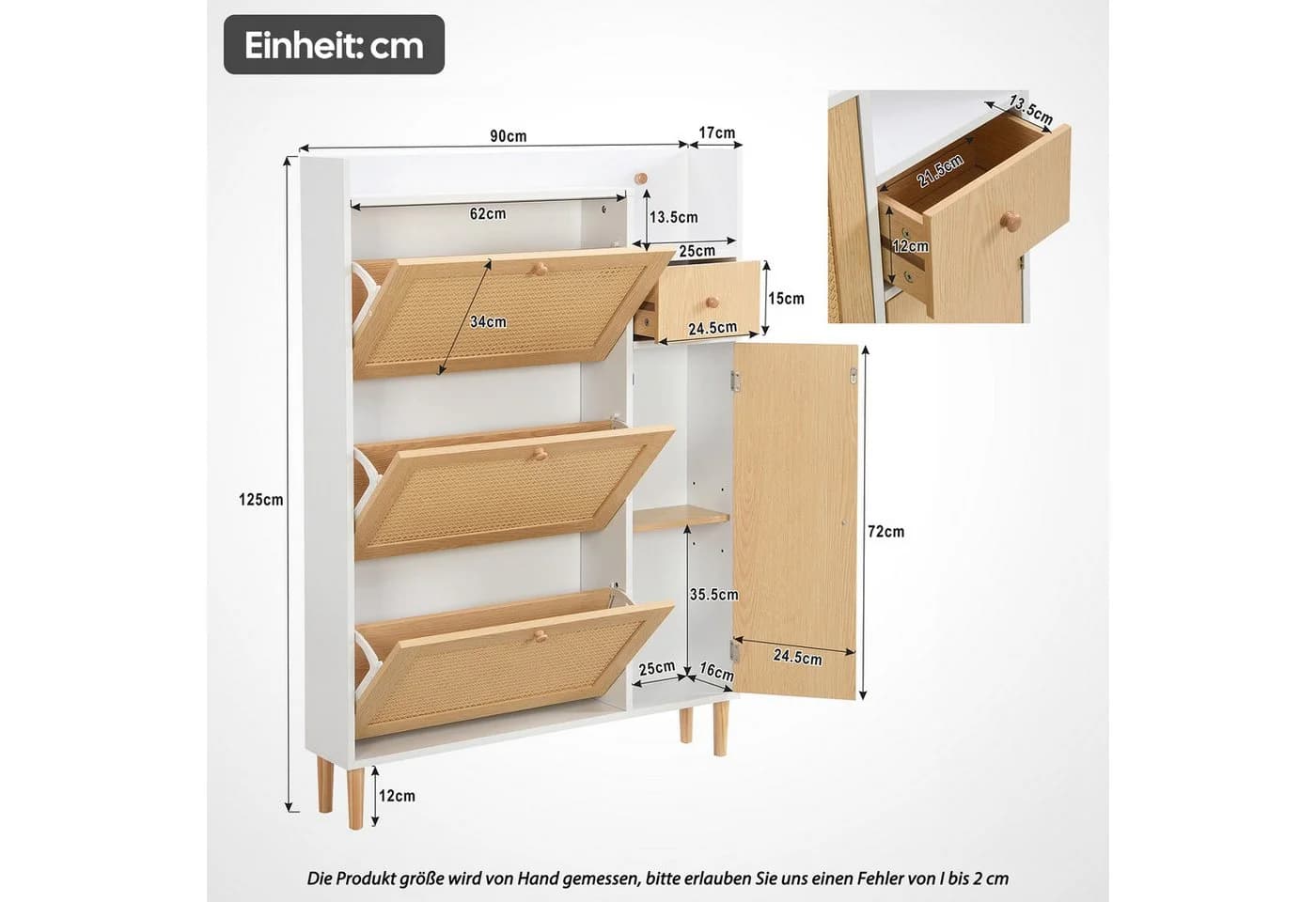 Yorbay Schuhschrank Rattan-Design 3 Fächer - Bild 4