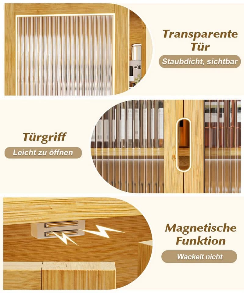 Yorbay Hängeschrank Bambus mit Magnetverschluss und verstellbaren Regalen - Bild 4