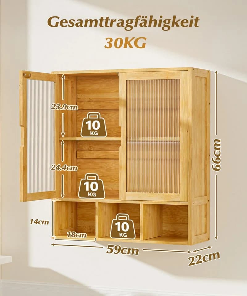 Yorbay Hängeschrank Bambus mit Magnetverschluss und verstellbaren Regalen - Bild 5