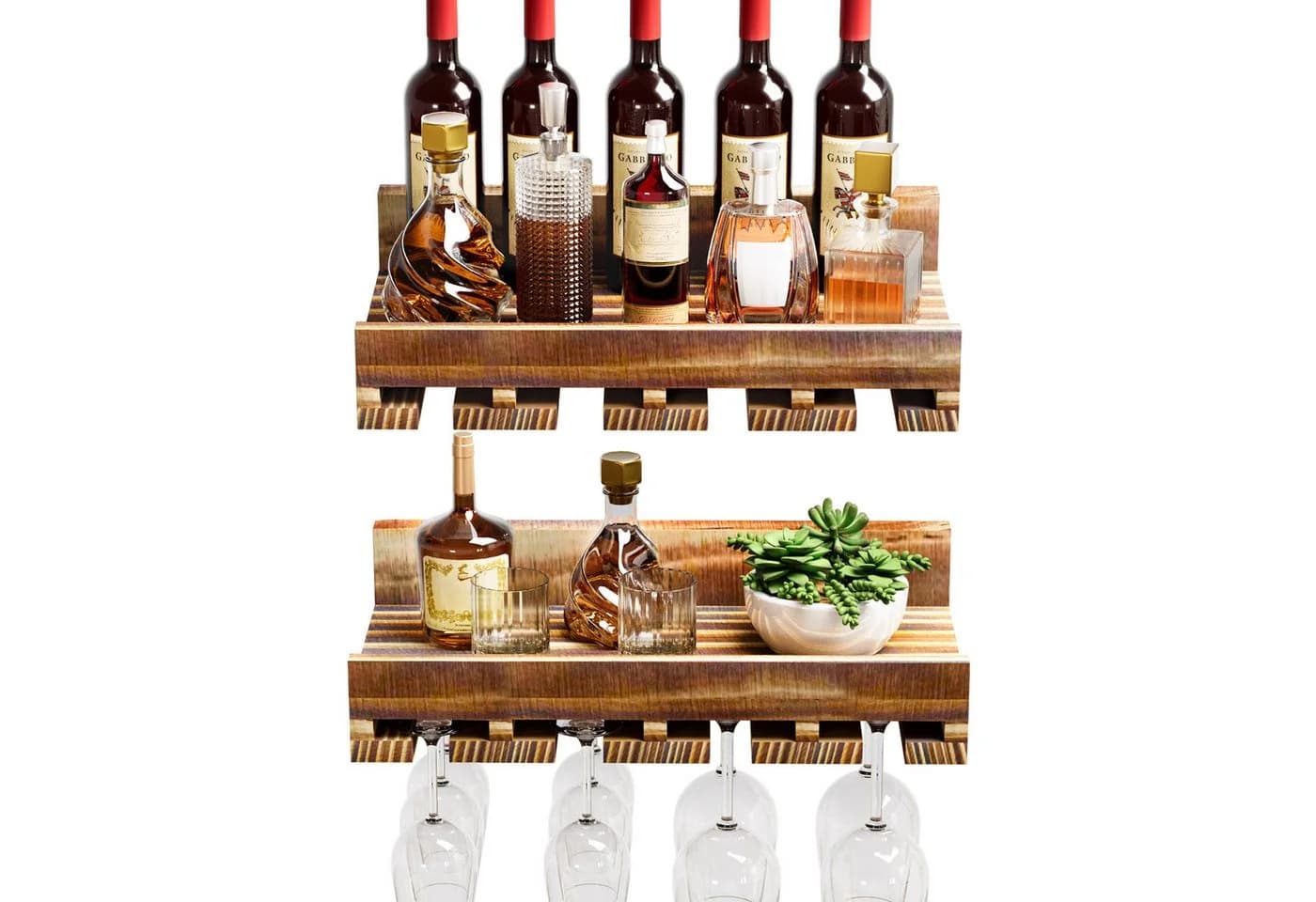 Yorbay Weinregal Set 2-tlg. Wandregal Kiefernholz Braun - Bild 2