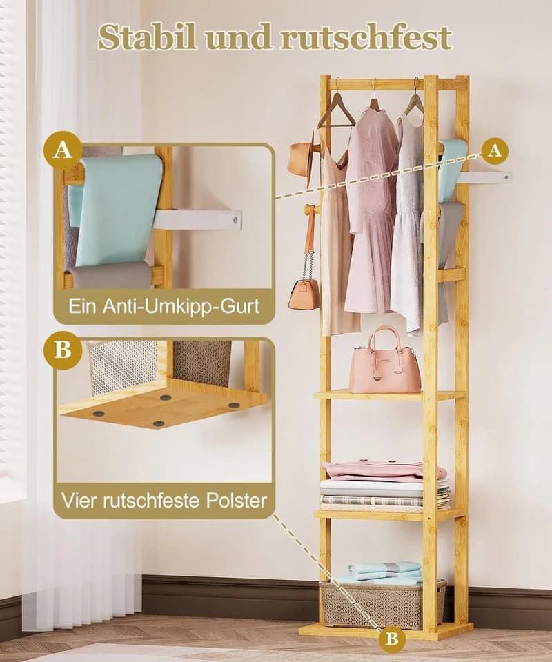 Yorbay Kleiderständer Garderobe Bambus - Bild 4