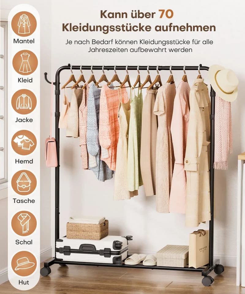 Yorbay Kleiderständer auf Rollen Schwarz Verstellbar - Bild 5
