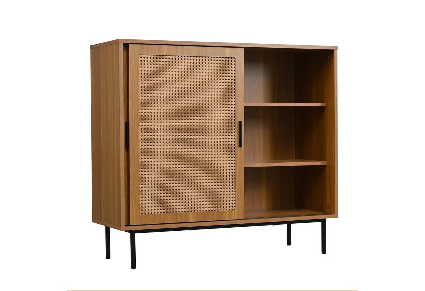 Yorbay Sideboard Küchenschrank mit 2 Rattan-Schiebetüren Walnuss - Bild 5