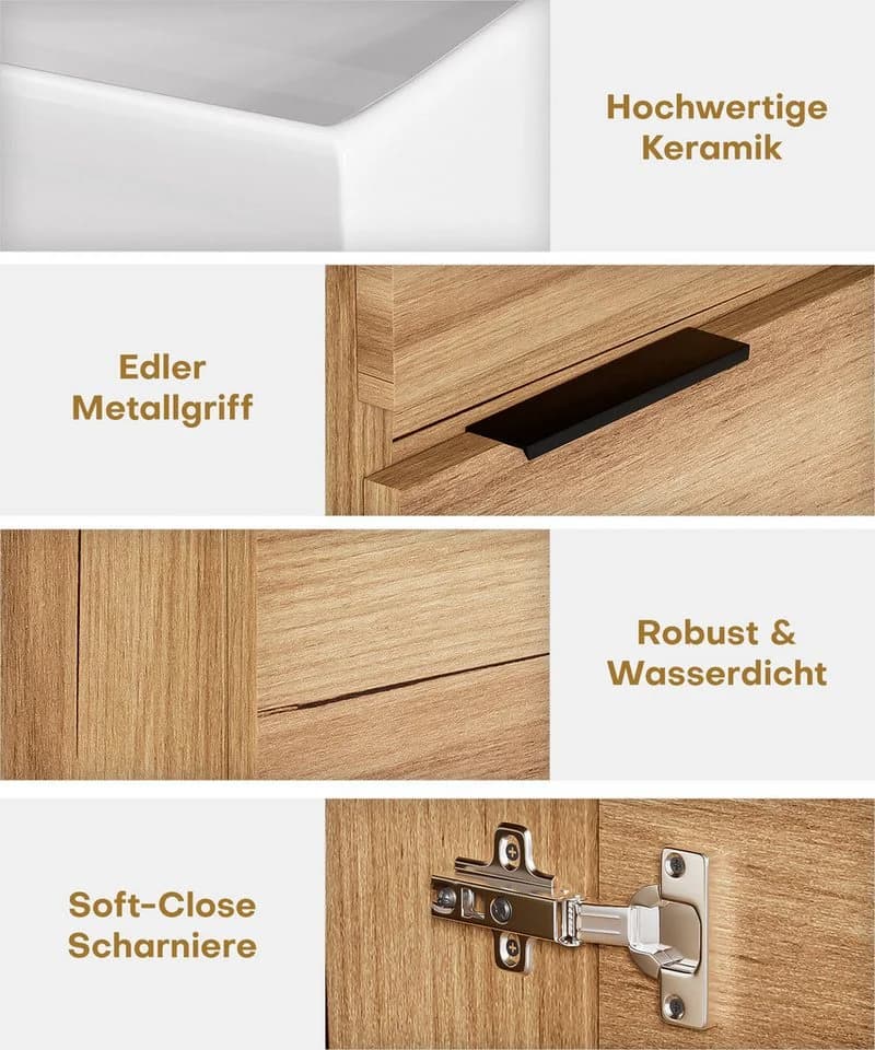 Yorbay Waschtisch Badmöbel Set mit Keramikbecken 41cm Kompakter Unterschrank - Bild 3