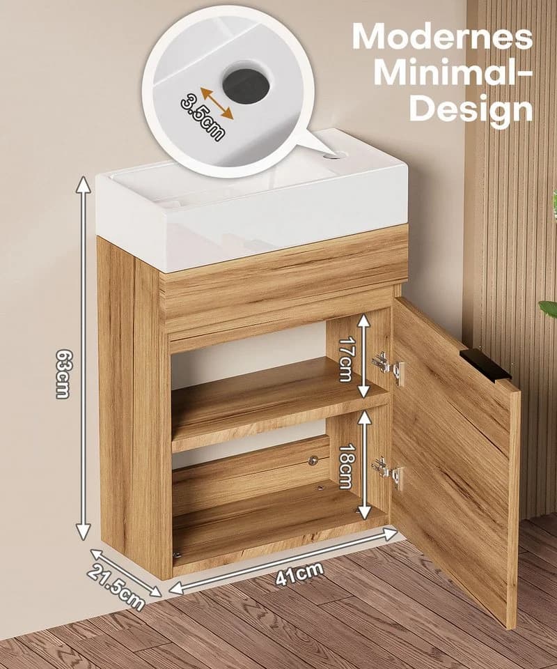 Yorbay Waschtisch Badmöbel Set mit Keramikbecken 41cm Kompakter Unterschrank - Bild 4