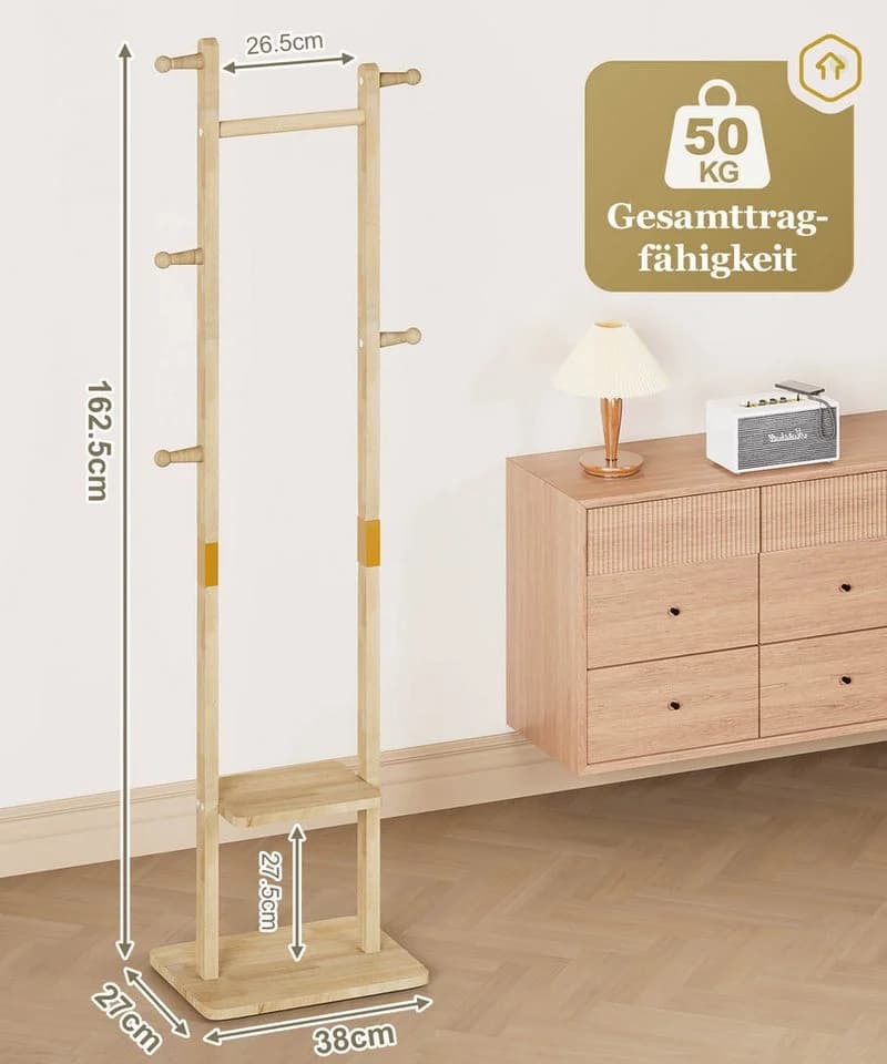 Yorbay Kleiderständer aus Massivholz mit Ablagebrettern & Haken - Bild 3