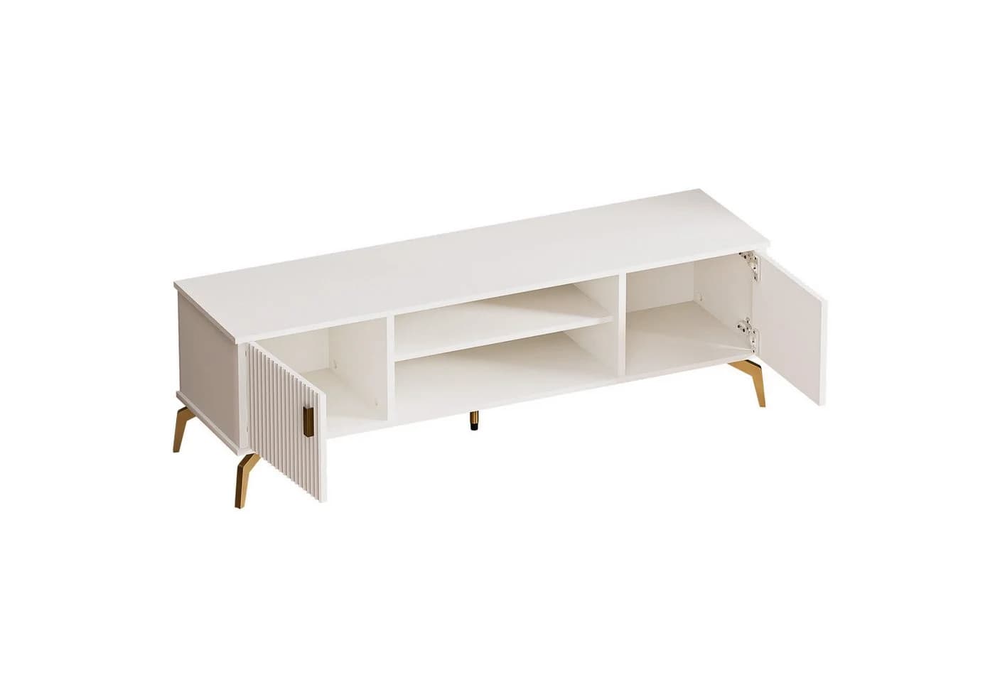 Yorbay Lowboard TV Schrank Weiß Metallbeine Goldene Griffe