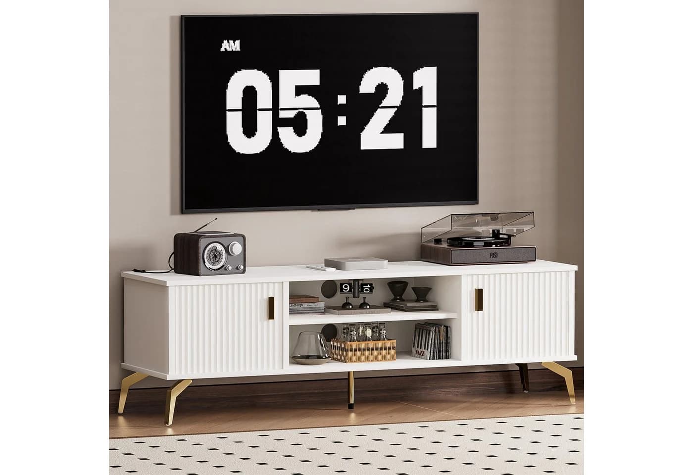 Yorbay Lowboard TV Schrank Weiß Metallbeine Goldene Griffe - Bild 2