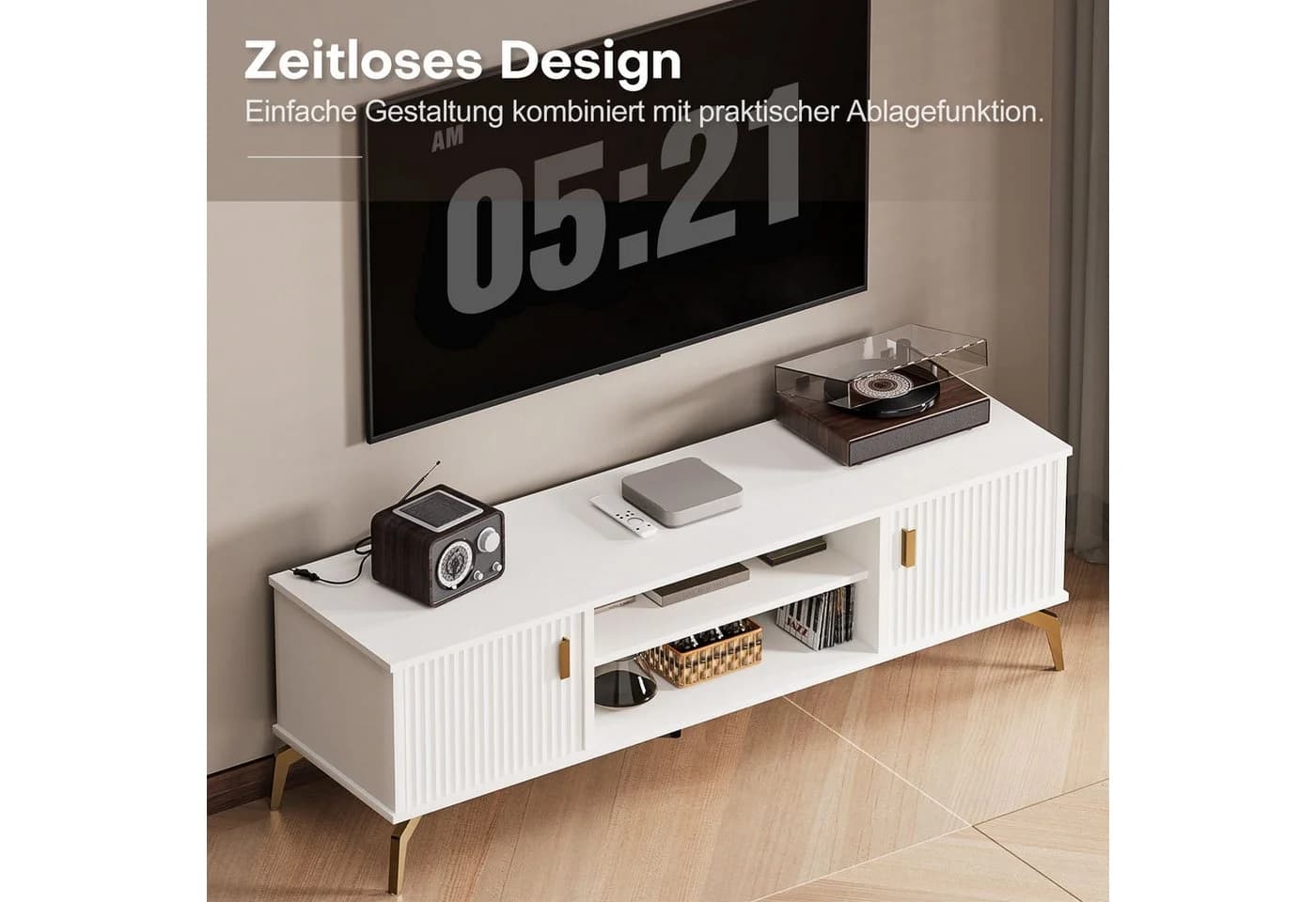 Yorbay Lowboard TV Schrank Weiß Metallbeine Goldene Griffe - Bild 3