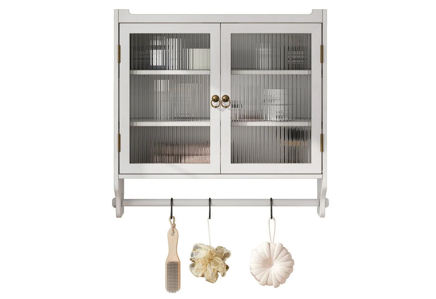 Yorbay Hängeschrank Retro Weiß mit 3 Ebenen & Handtuchhalter