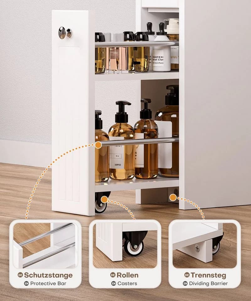 Yorbay Badkommode Badezimmerschrank Toilettenschrank, mit Schubladen für schmale Nischen
