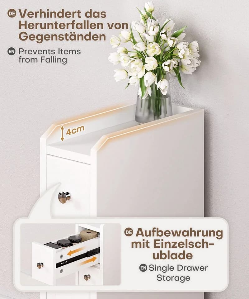 Yorbay Badkommode Badezimmerschrank Toilettenschrank, mit Schubladen für schmale Nischen - Bild 3