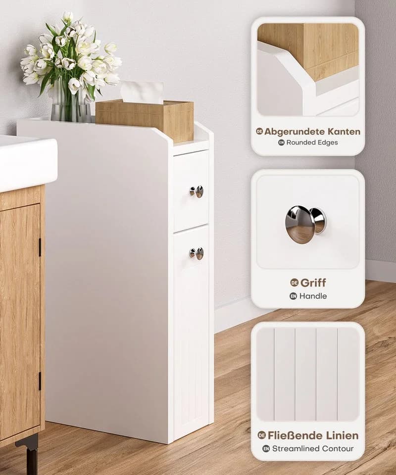 Yorbay Badkommode Badezimmerschrank Toilettenschrank, mit Schubladen für schmale Nischen - Bild 4