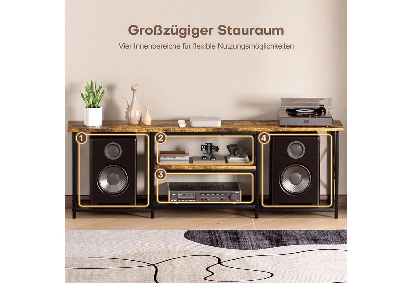 Yorbay Lowboard TV Schrank für Fernseher bis zu 70 Zoll, Schwarz & Retro Holzfarben - Bild 5