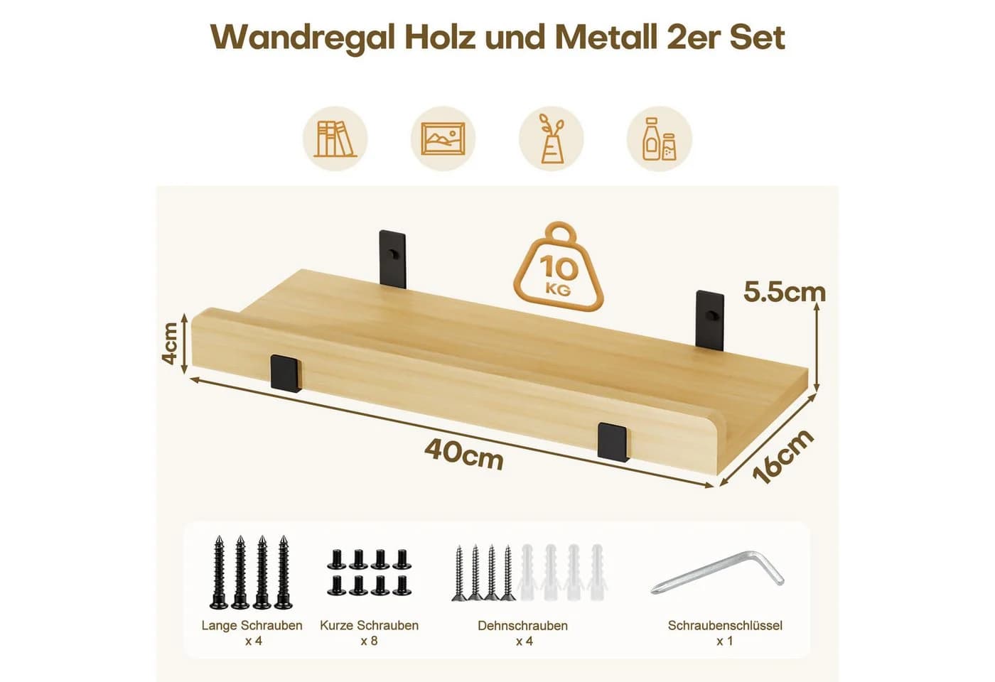 Yorbay Wandregal Set 2-tlg Wandregal-Set 40cm Rechteckiges Design Regalbrett - Bild 3