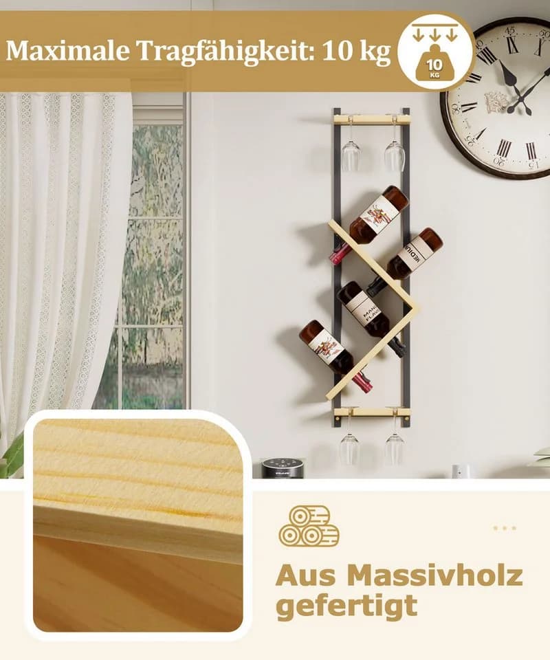 Yorbay Weinregal Wand für 4 Flaschen & 4 Gläser - Bild 3