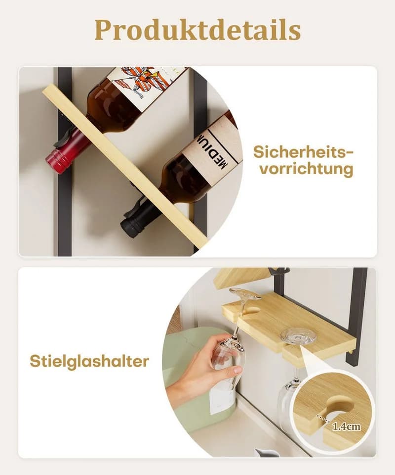 Yorbay Weinregal Wand für 4 Flaschen & 4 Gläser - Bild 4
