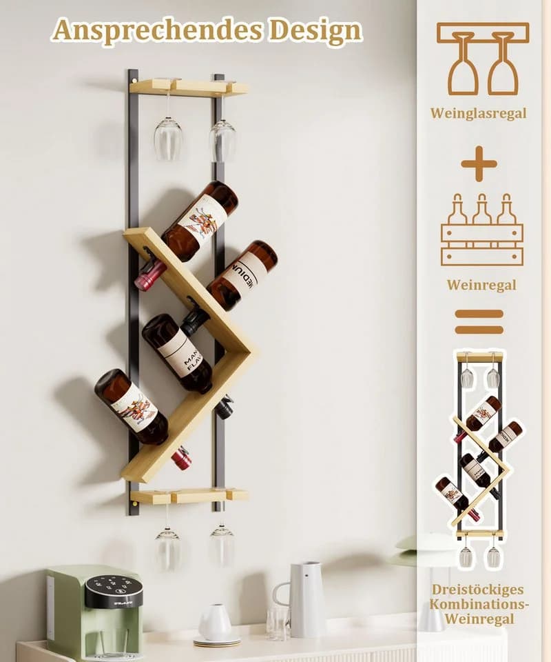 Yorbay Weinregal Wand für 4 Flaschen & 4 Gläser - Bild 5