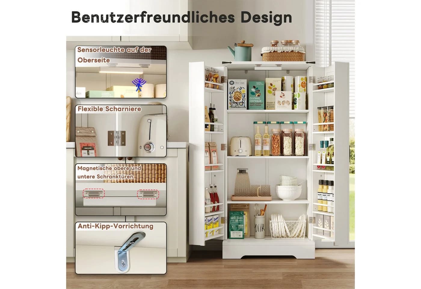 Yorbay Mehrzweckschrank Küchenschrank mit LED-Beleuchtung & verstellbaren Regalen - Bild 4