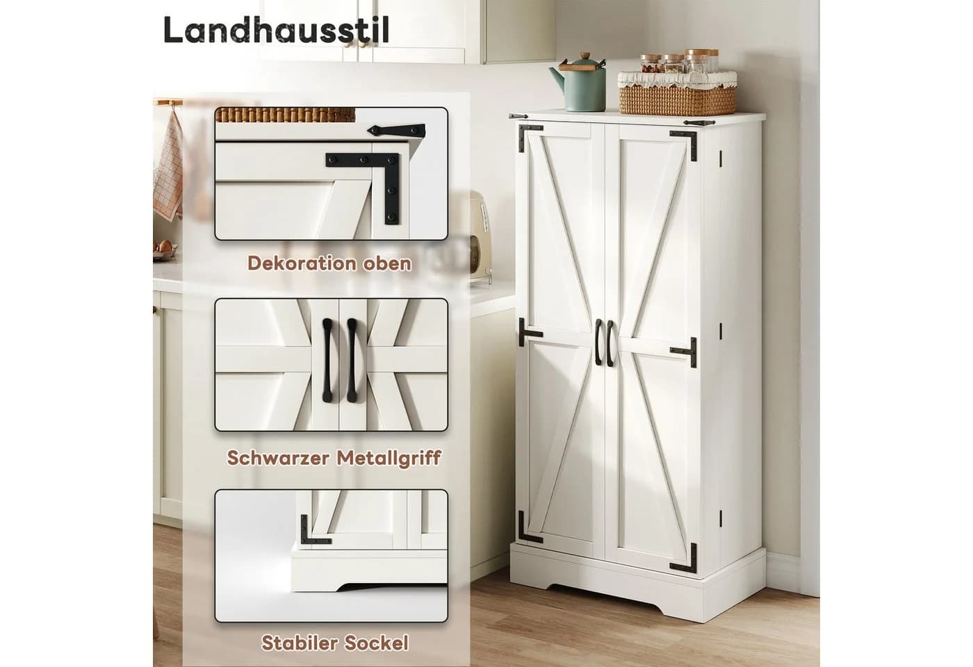 Yorbay Mehrzweckschrank Küchenschrank mit LED-Beleuchtung & verstellbaren Regalen - Bild 5