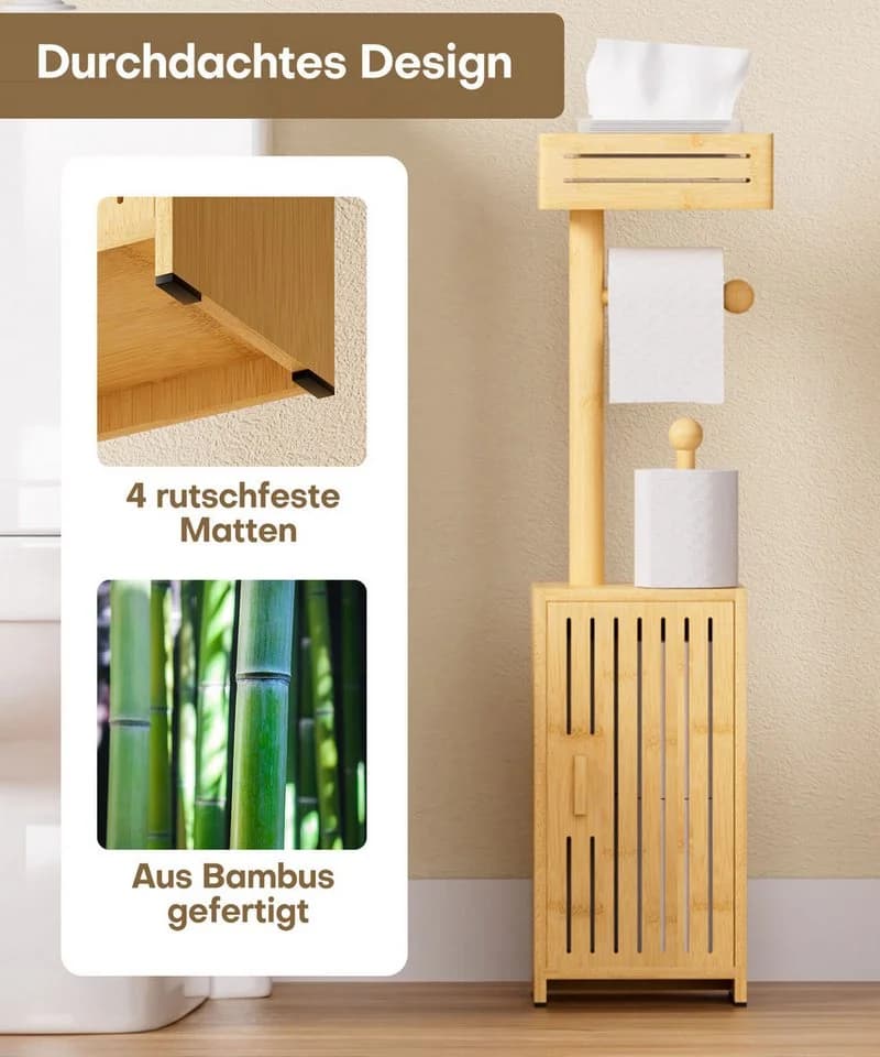 Yorbay Toilettenpapierhalter Bambus Badezimmerschrank - Bild 3