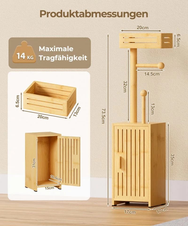 Yorbay Toilettenpapierhalter Bambus Badezimmerschrank - Bild 4