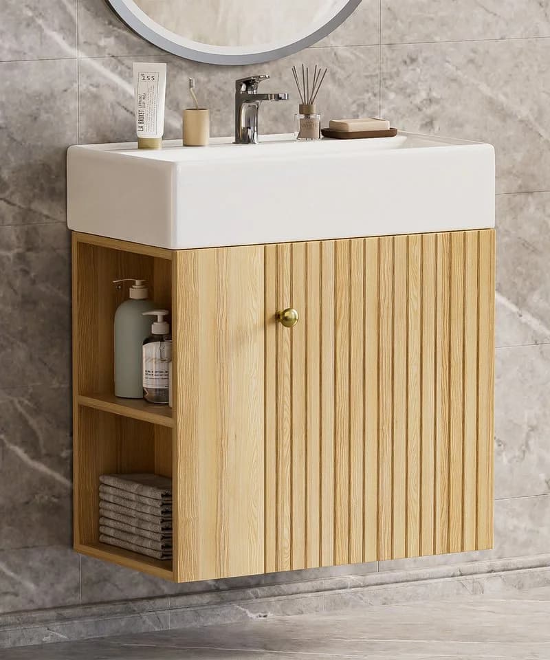 Yorbay Waschtischunterschrank mit Keramikwaschbecken Modern Weiß - Bild 2