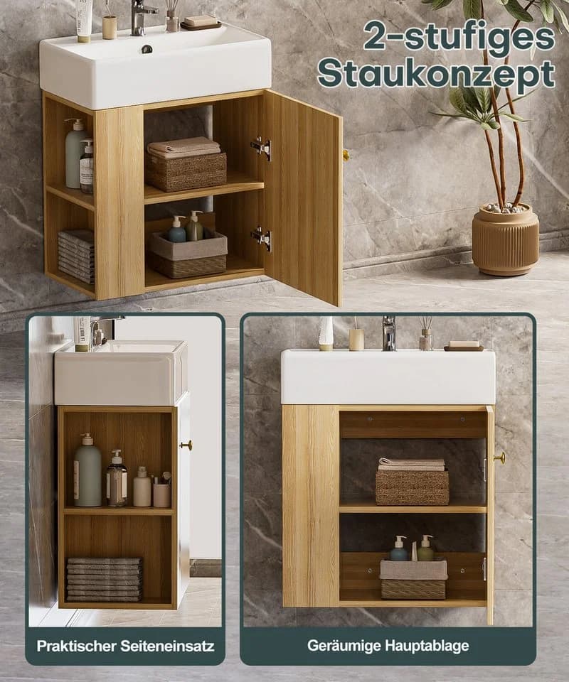 Yorbay Waschtischunterschrank mit Keramikwaschbecken Modern Weiß - Bild 3