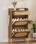 Yorbay Schuhschrank Schmal mit Rattan-Deko & 2 Klappen Bild 1