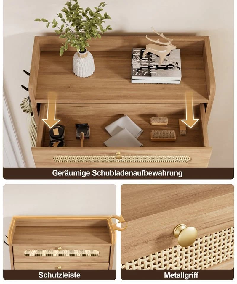 Yorbay Schuhschrank Schmal mit Rattan-Deko & 2 Klappen - Bild 4