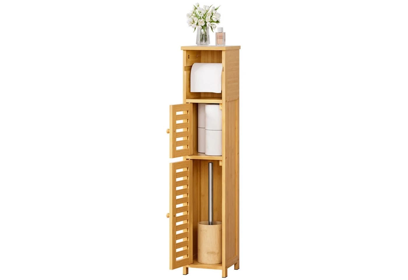Yorbay Toilettenpapierhalter Schmaler Badezimmerschrank Bambus - Bild 2