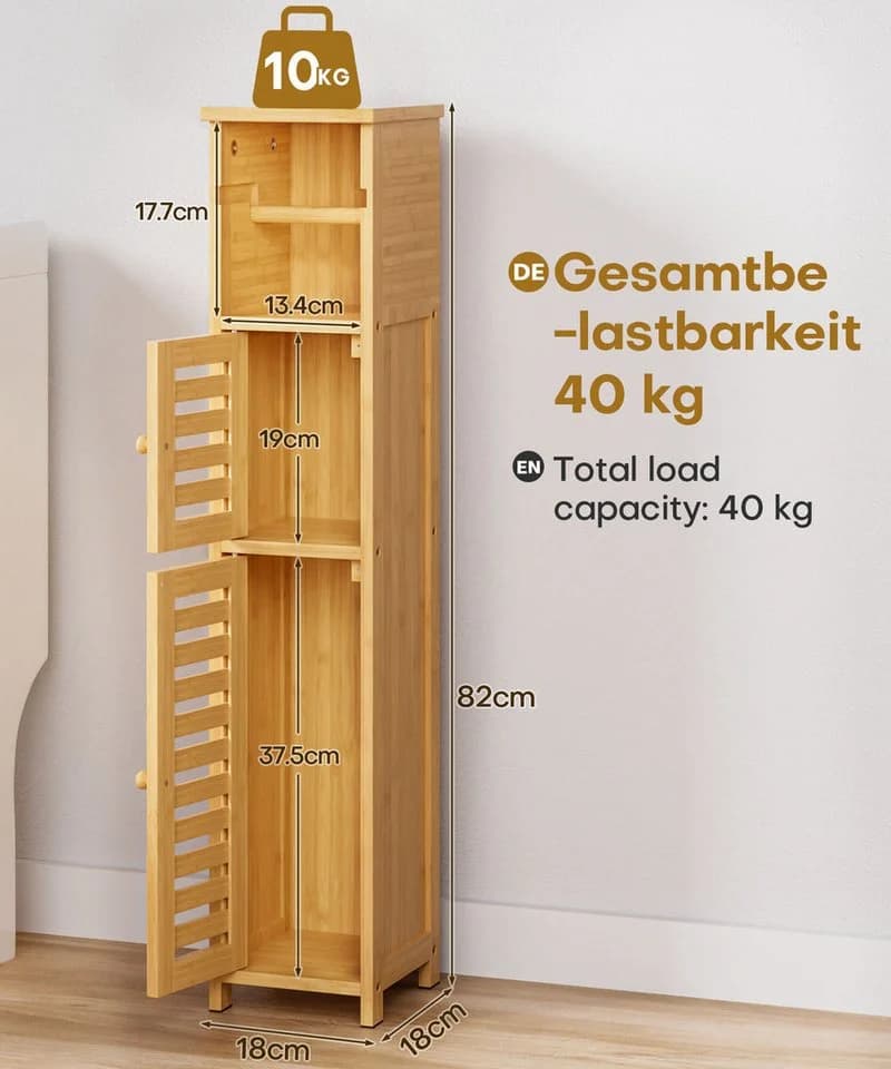 Yorbay Toilettenpapierhalter Schmaler Badezimmerschrank Bambus - Bild 3