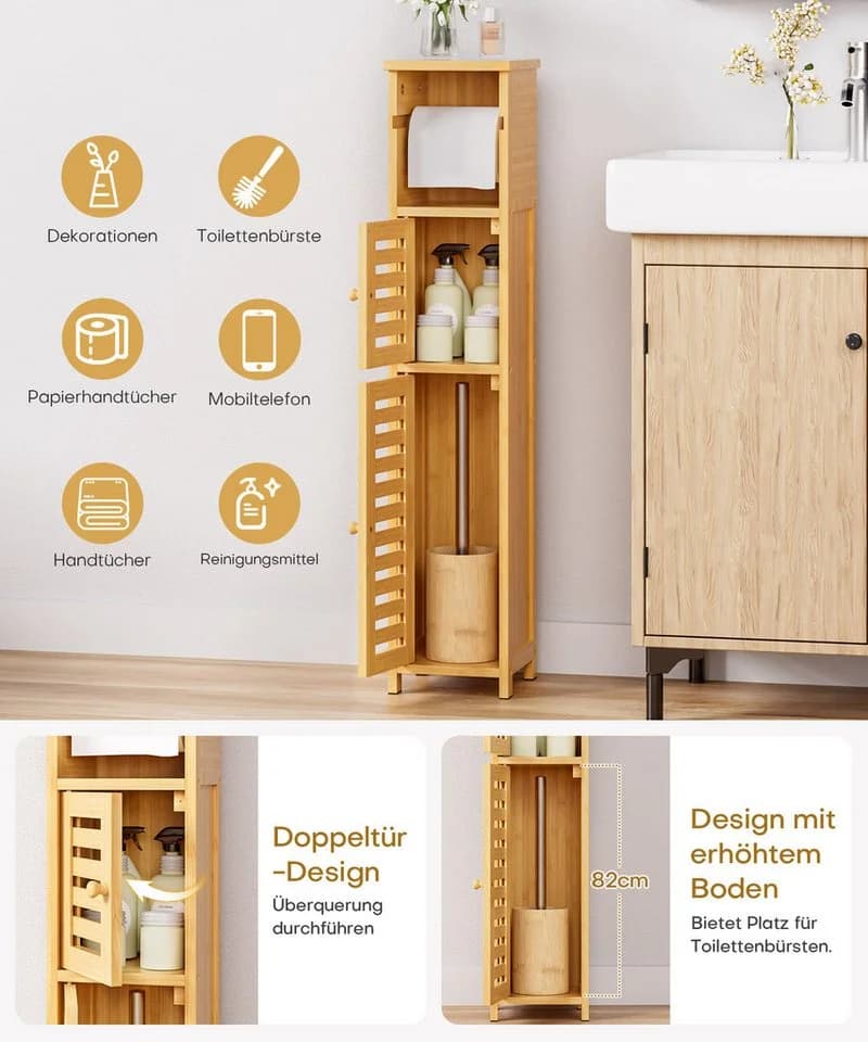 Yorbay Toilettenpapierhalter Schmaler Badezimmerschrank Bambus - Bild 4