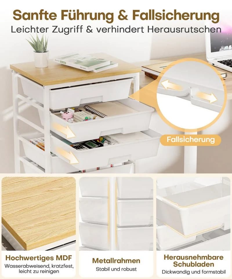 Yorbay Rollwagen 8 Schubladen Weiß mit Holzplatte - Bild 4