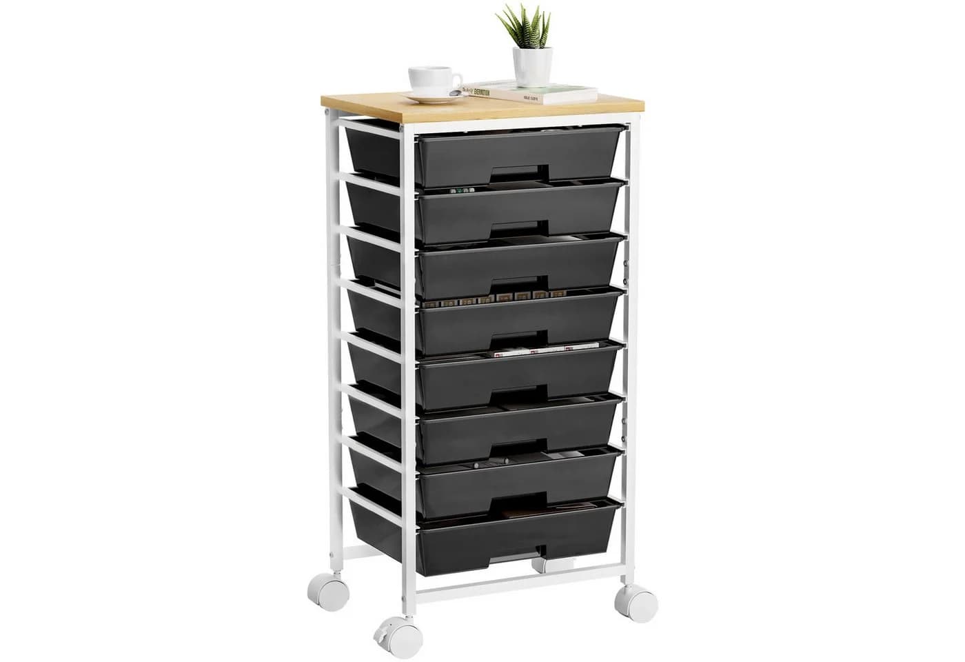 Yorbay Rollwagen 8 Schubladen Schwarz mit Holzplatte - Bild 2