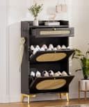 Yorbay Schuhschrank Schmal Schwarz Rattan-Optik Bild 1