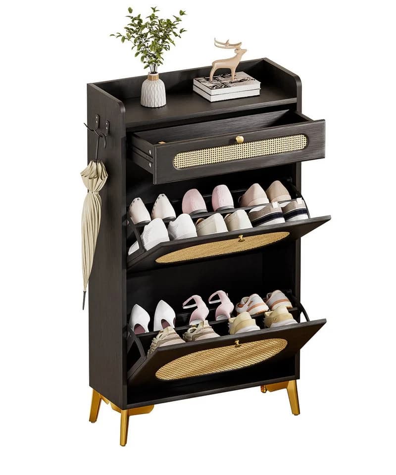 Yorbay Schuhschrank Schmal Schwarz Rattan-Optik - Bild 2