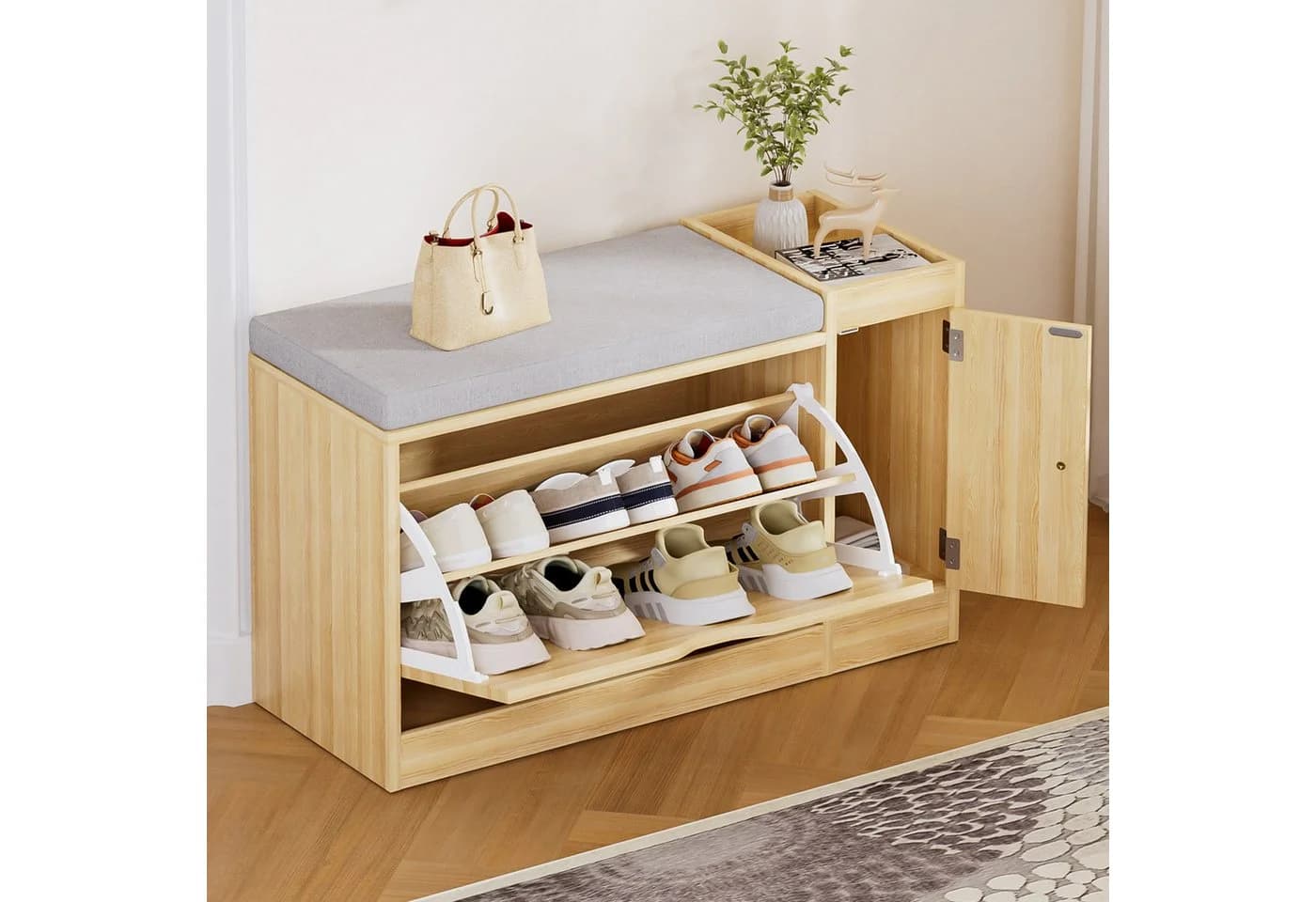 Yorbay Schuhbank mit Stauraum & Polster, Beige - Bild 2