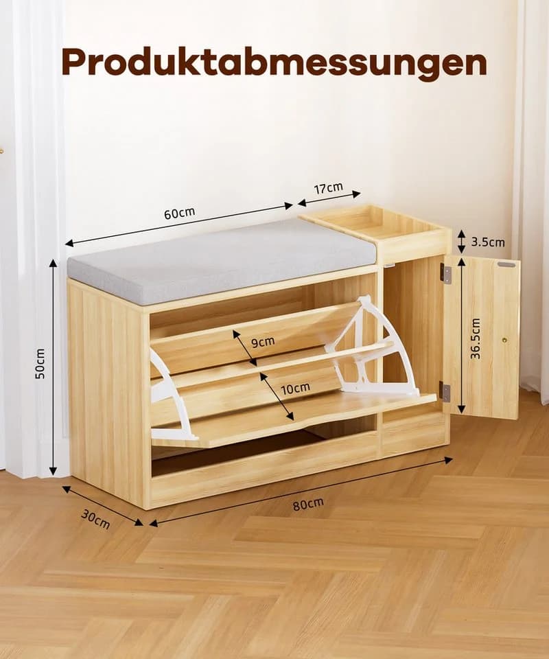 Yorbay Schuhbank mit Stauraum & Polster, Beige - Bild 3