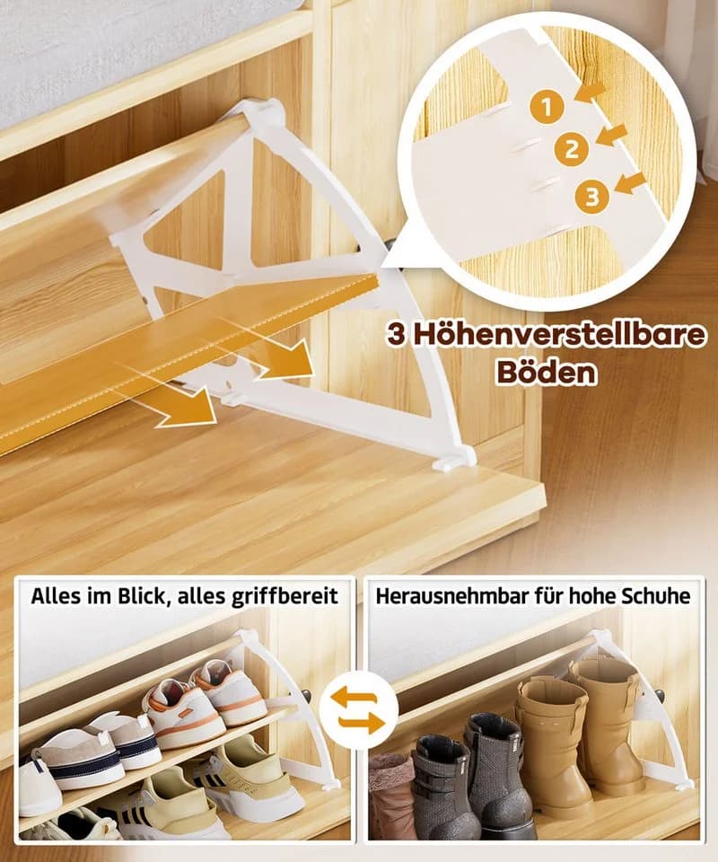 Yorbay Schuhbank mit Stauraum & Polster, Beige - Bild 4