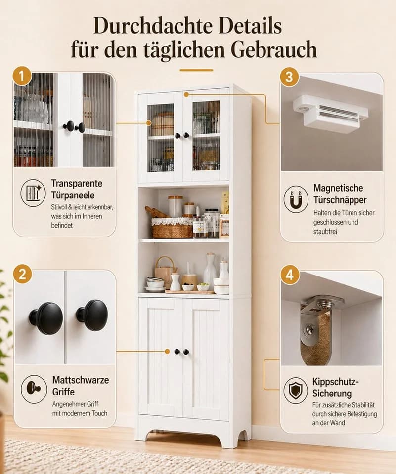 Yorbay Hochschrank 4 Türen mit Glasfronten - Bild 3