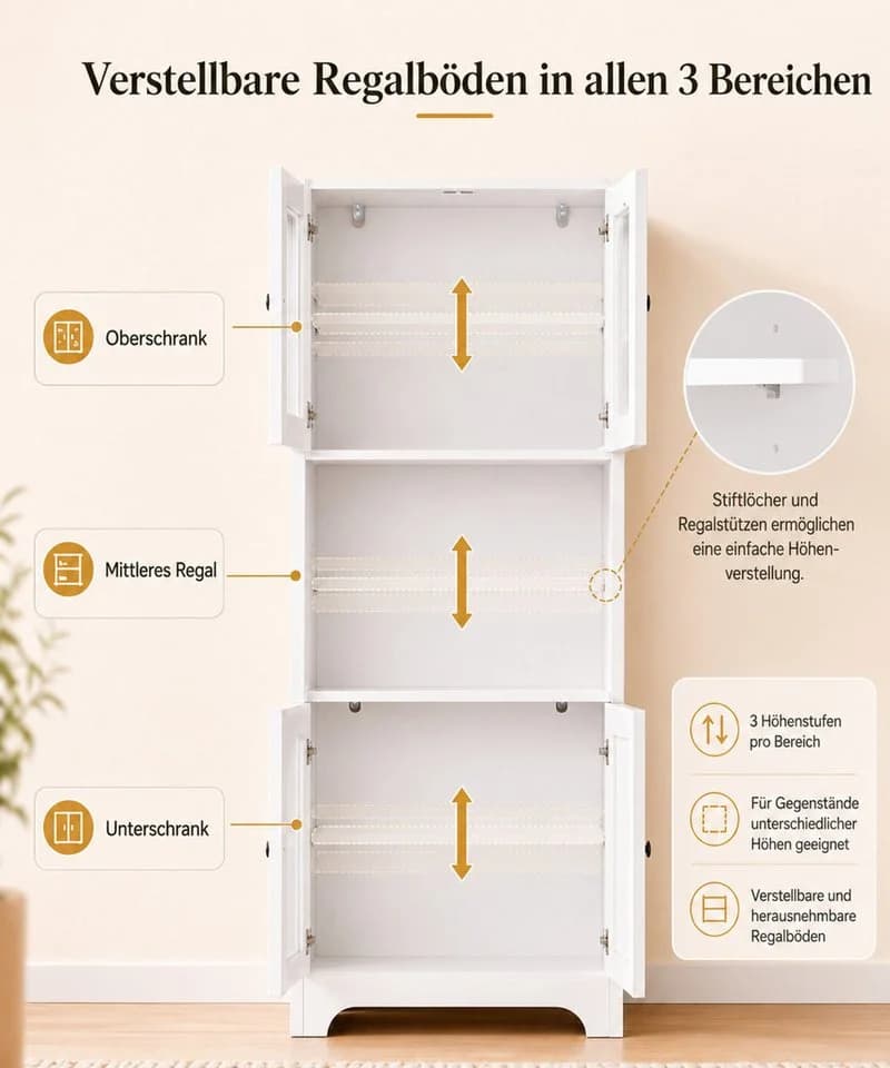 Yorbay Hochschrank 4 Türen mit Glasfronten - Bild 5