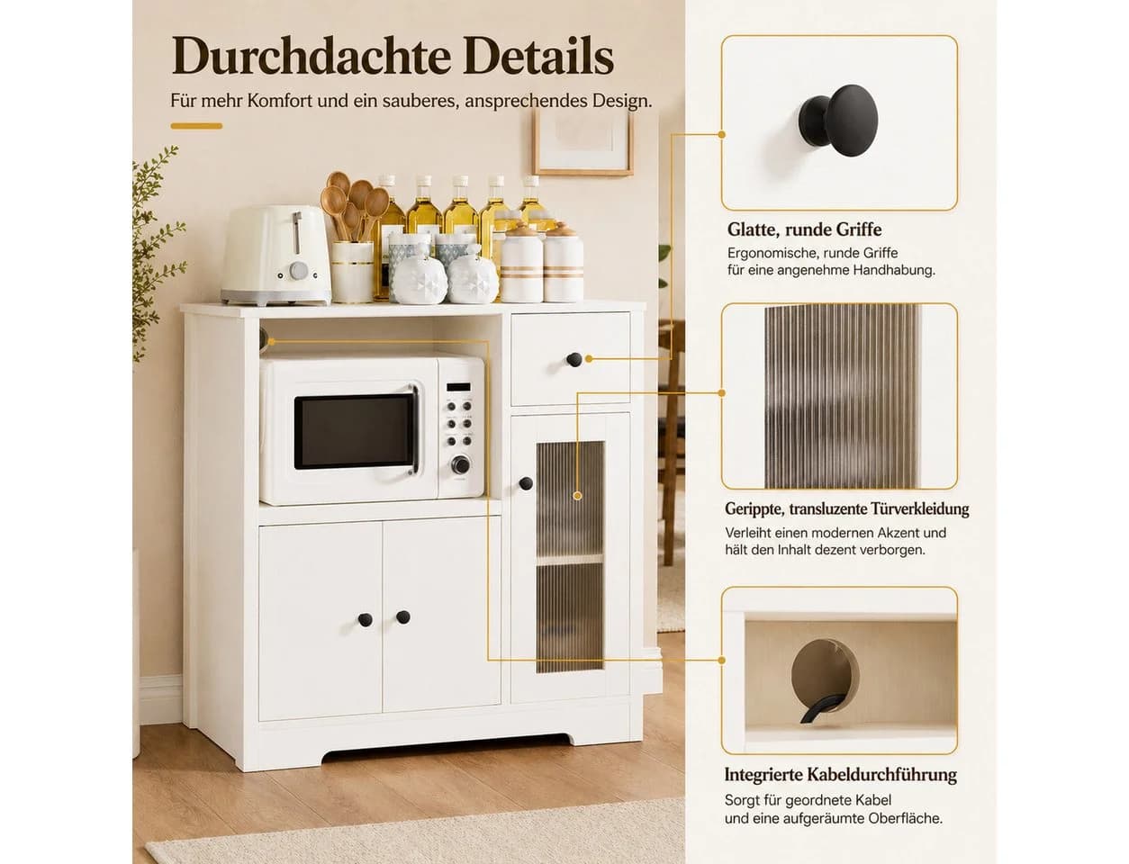 Yorbay Sideboard mit Kabeldurchlass & Acrylglastür weiß - Bild 3