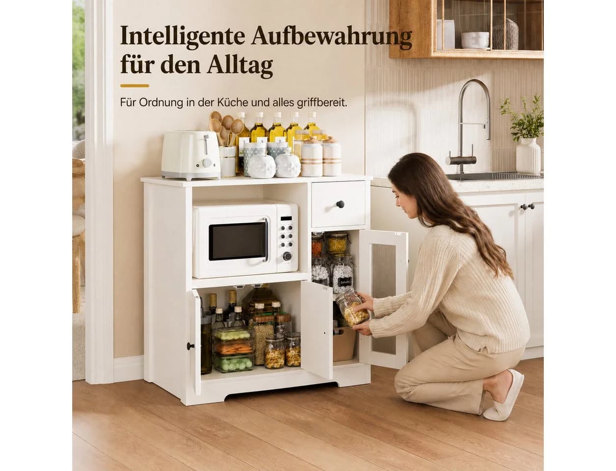 Yorbay Sideboard mit Kabeldurchlass & Acrylglastür weiß - Bild 4