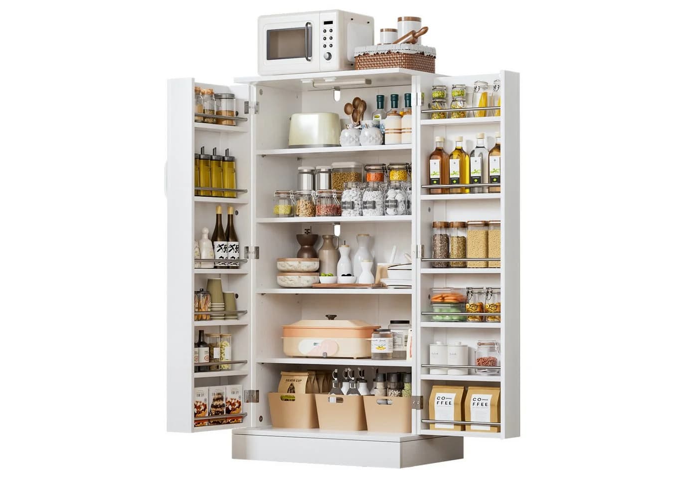 Yorbay Mehrzweckschrank mit LED-Sensorlicht & höhenverstellbaren Regalen Weiß - Bild 2