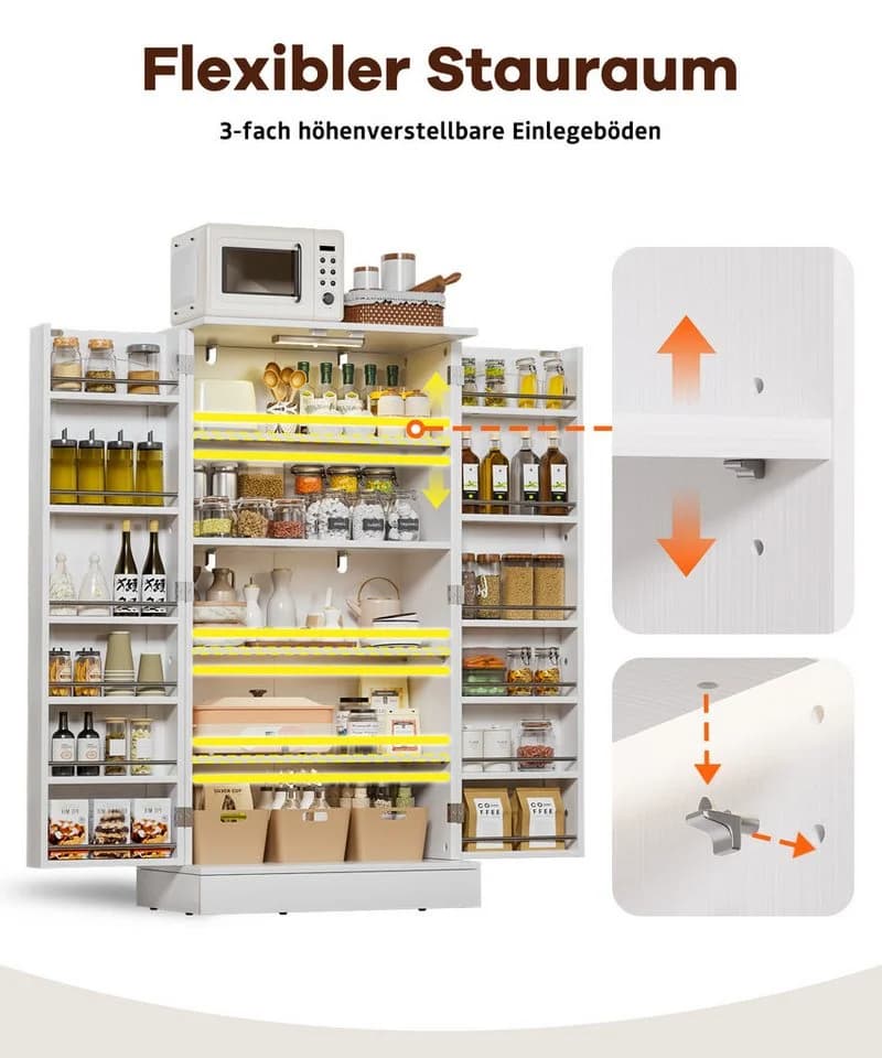 Yorbay Mehrzweckschrank mit LED-Sensorlicht & höhenverstellbaren Regalen Weiß - Bild 3