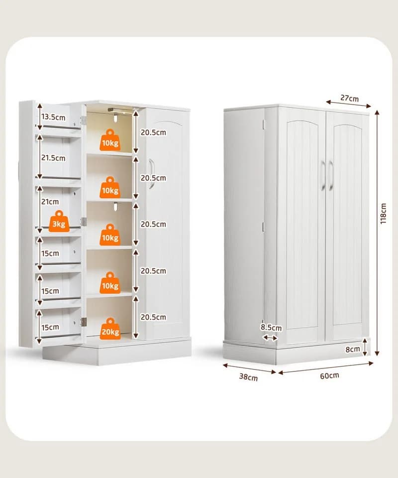 Yorbay Mehrzweckschrank mit LED-Sensorlicht & höhenverstellbaren Regalen Weiß - Bild 4